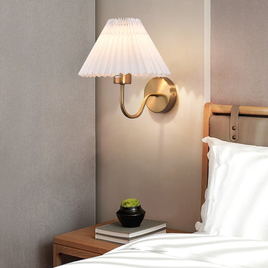 Copper-Tone Pleated Wall Light / 12W Tri Color Light With Bulb / Copper White Cover