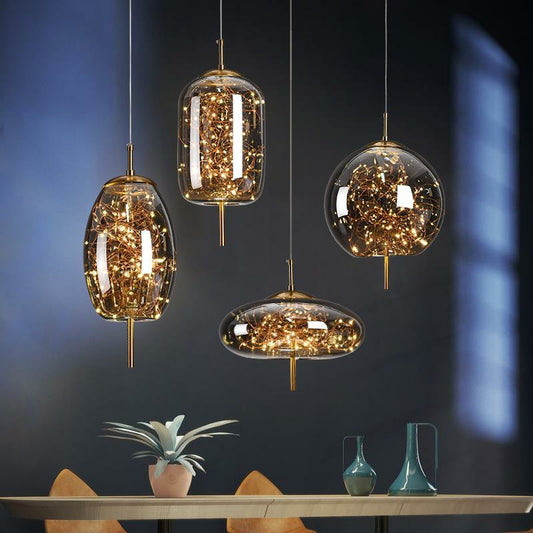 Amber or Smoke Glass LED Pendant Light / Smoke Grey / A