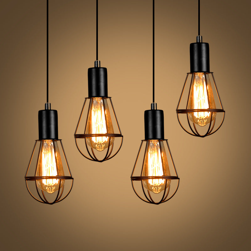 Vintage Black Cage Pendant Light / Black