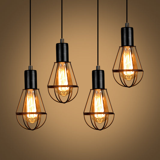 Vintage Black Cage Pendant Light / Black