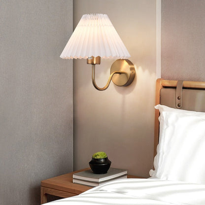 Copper-Tone Pleated Wall Light / With Bulb 12W White Light / Copper White Cover