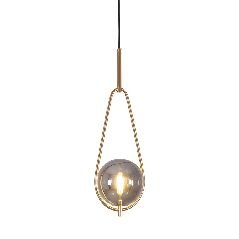 Gold Glass Globe Pendant Light / Smoke Gray Lampshade