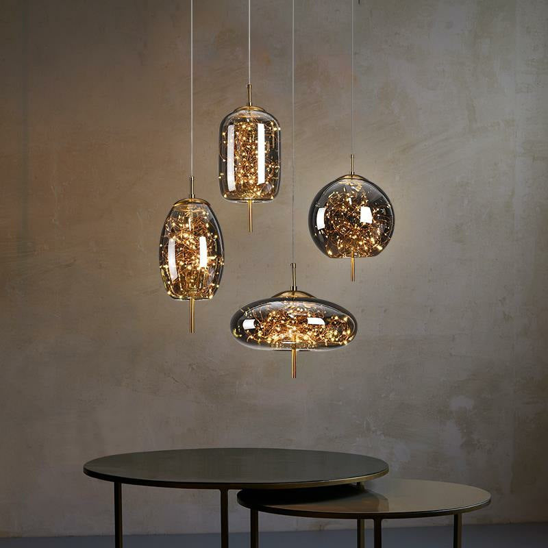 Amber or Smoke Glass LED Pendant Light / Smoke Grey / B