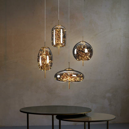 Amber or Smoke Glass LED Pendant Light / Smoke Grey / B