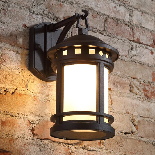 IP65 Vintage Iron Glass Outdoor Wall Light / Black