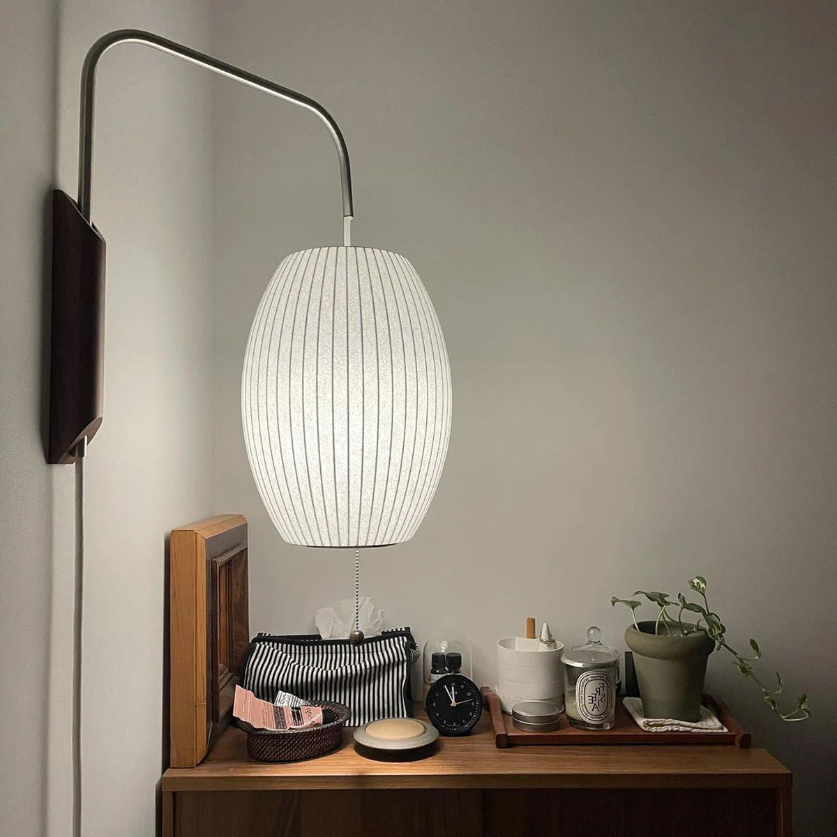Adjustable Walnut Bubble Wall Light / Dia 30cm x H 30cm Set of 2 / White & Walnut / US Plug