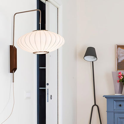 Adjustable Walnut Bubble Wall Light / ∅ 15.7″ x H 8.6″ / Dia 40cm x H 22cm / White & Walnut / UK Plug