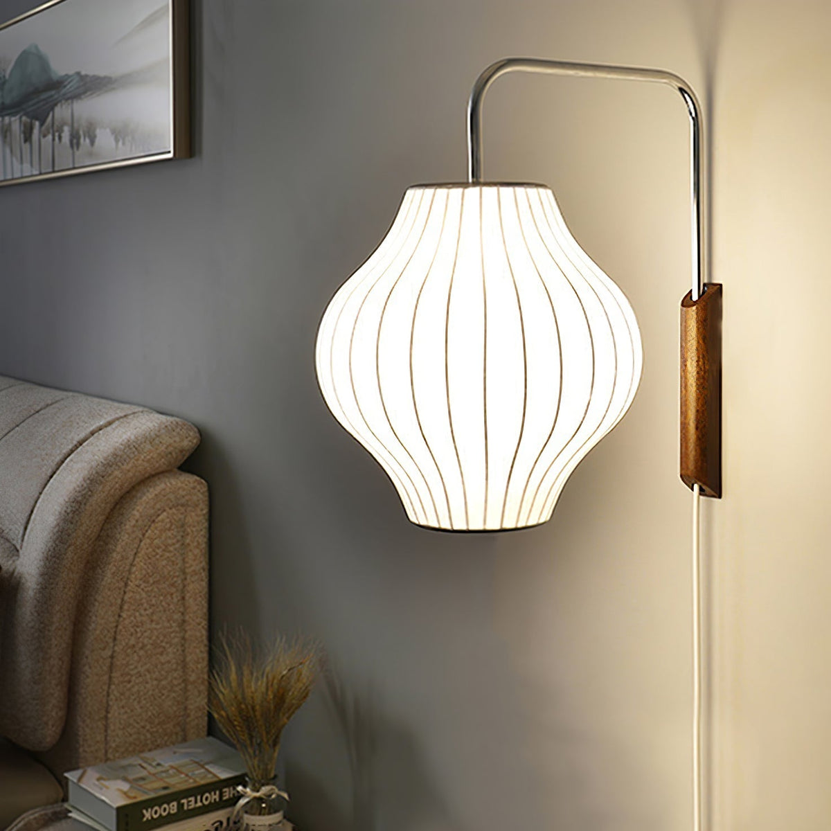 Adjustable Walnut Bubble Wall Light / ∅ 10″ x H 14.2″ / Dia 26cm x H 36cm / White & Walnut / AU Plug