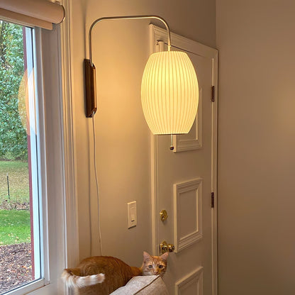 Adjustable Walnut Bubble Wall Light / ∅ 11.8″ x H 11″ / Dia 30cm x H 28cm / White & Walnut / US Plug