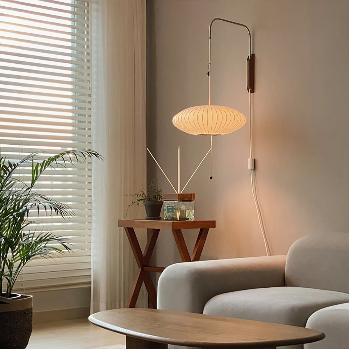 Adjustable Walnut Bubble Wall Light / ∅ 11.8″ x H 11.8″ / Dia 30cm x H 30cm / White & Walnut / US Plug