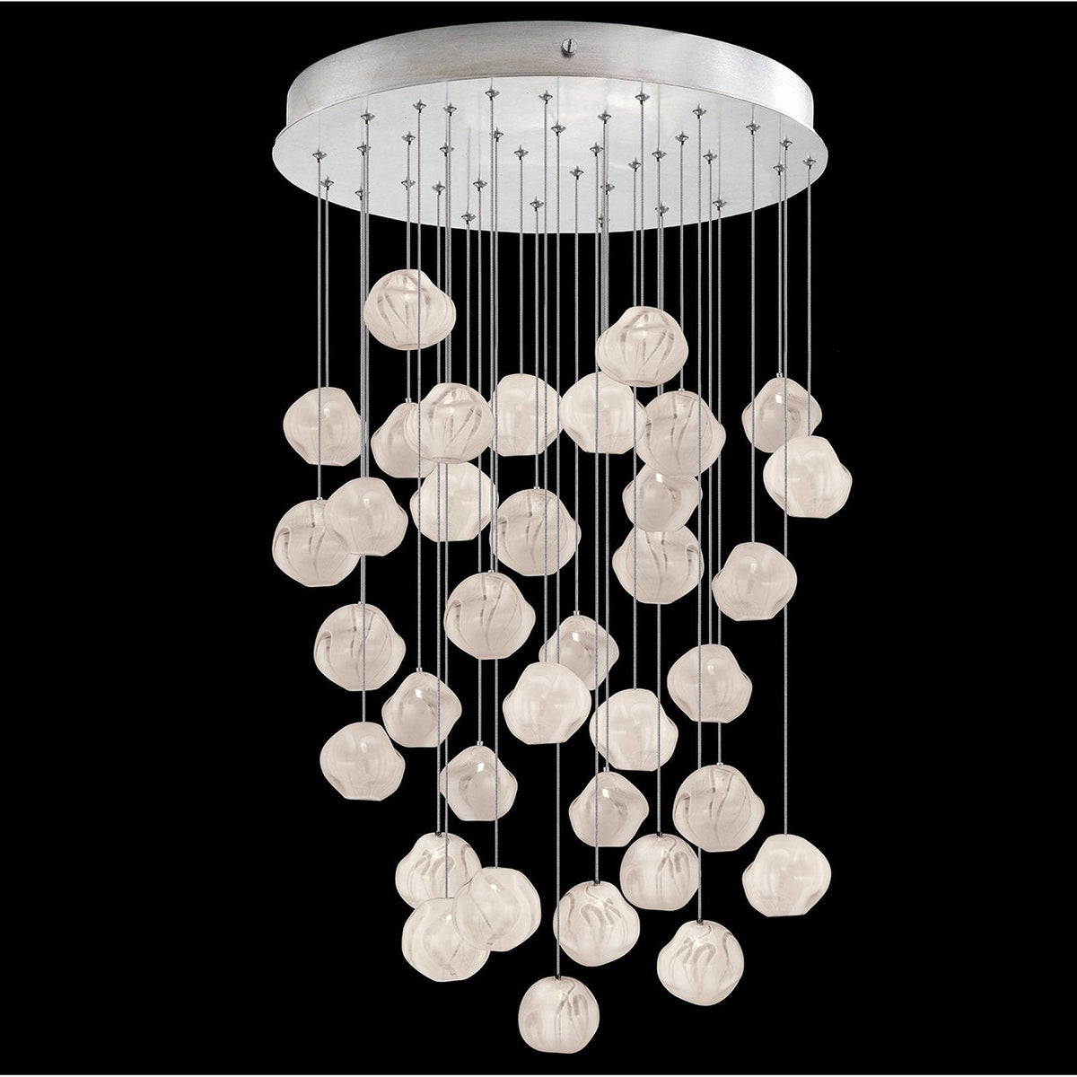 34-Inch Hand-Blown Glass Round Pendant / Silver / White