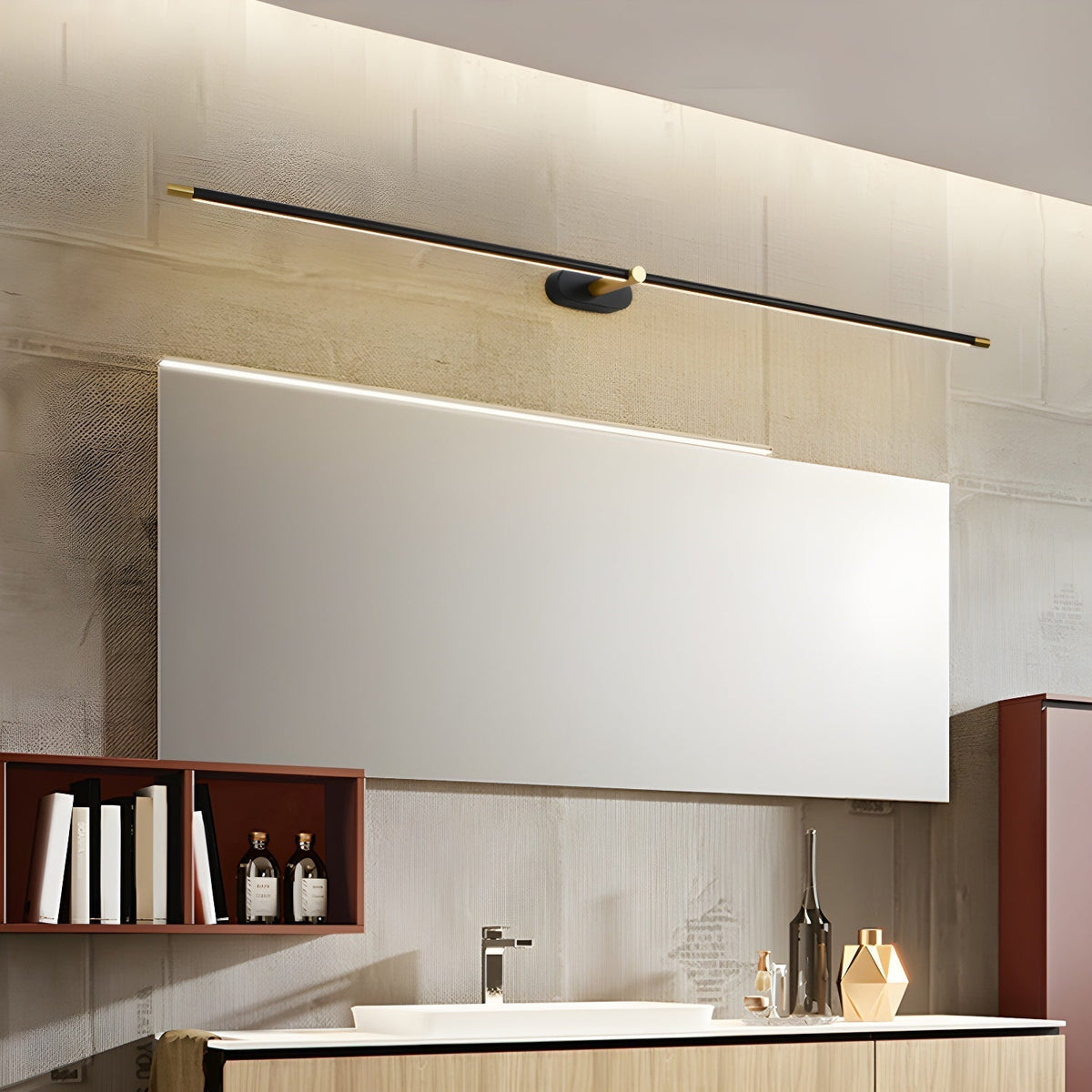 Linear Integrated LED Vanity Wall Light / ∅ 27″ x H 2″ / Black & Warm Light / Set Of 2