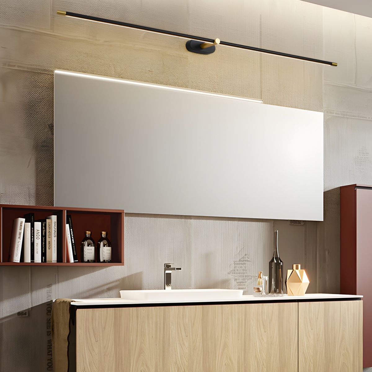 Linear Integrated LED Vanity Wall Light / ∅ 50″ x H 2″ / Gold & Warm Light / Single
