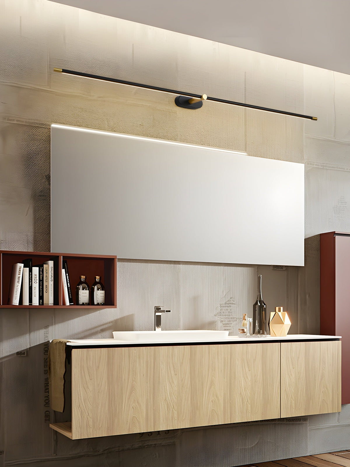 Linear Integrated LED Vanity Wall Light / ∅ 38.5″ x H 2″ / Gold & Warm Light / Single