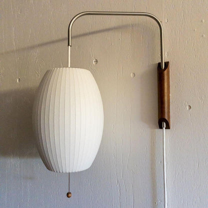 Adjustable Walnut Bubble Wall Light / Dia  26cm x H 36cm Set of 2 / White & Walnut / EU Plug