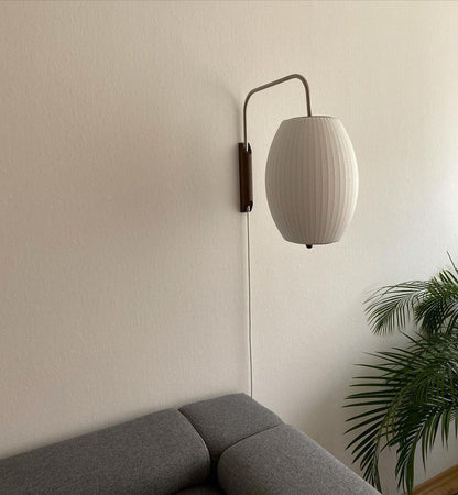 Adjustable Walnut Bubble Wall Light / Dia 30cm x H 30cm Set of 2 / White & Walnut / UK Plug