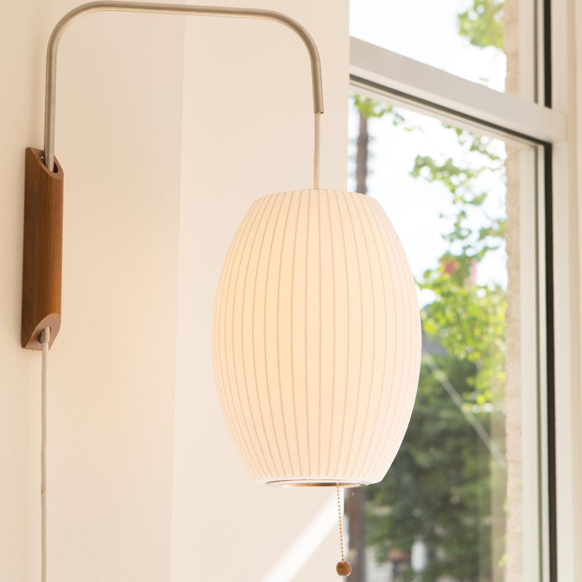 Adjustable Walnut Bubble Wall Light / ∅ 10″ x H 14.2″ / Dia 26cm x H 36cm / White & Walnut / UK Plug