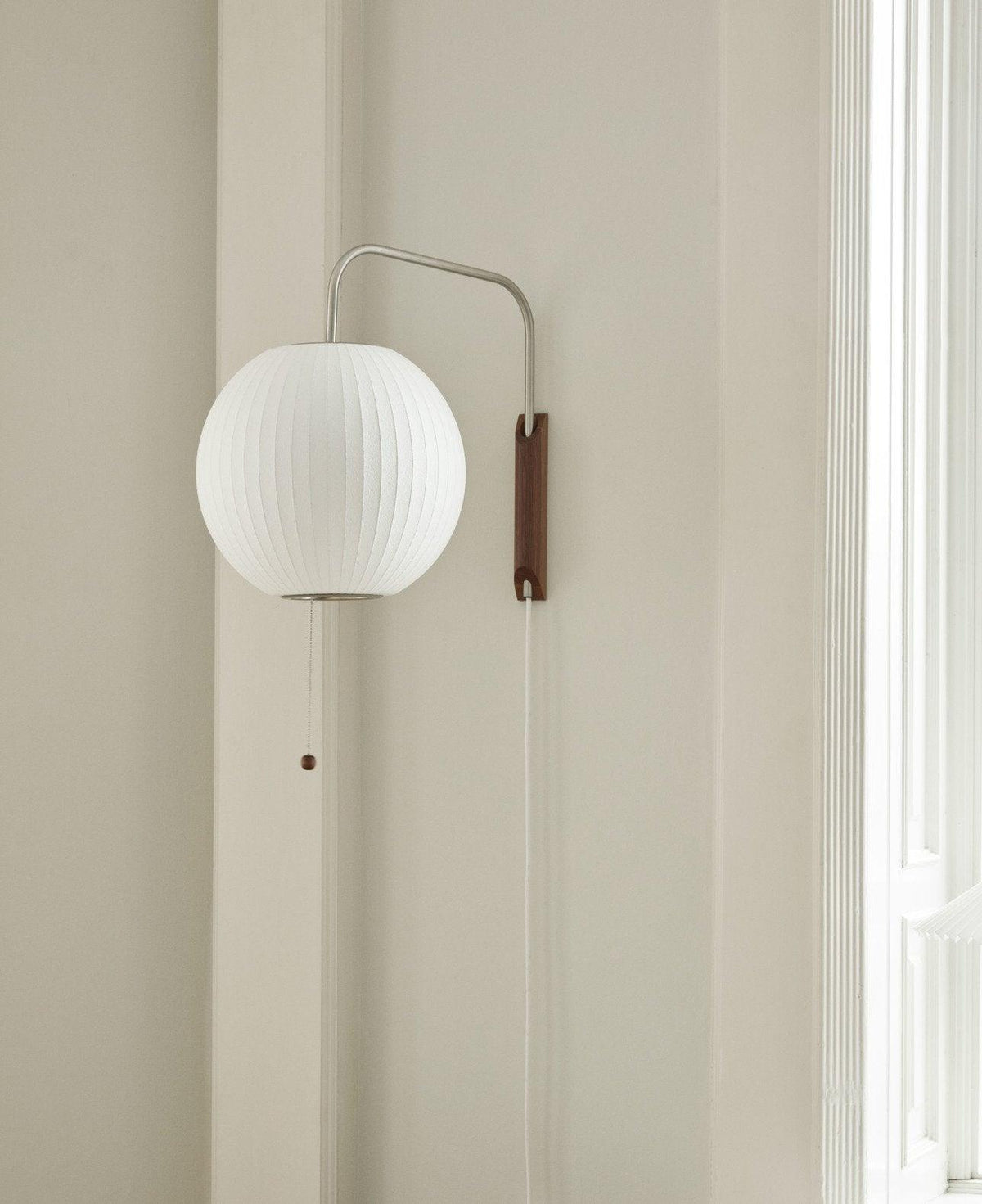 Adjustable Walnut Bubble Wall Light / Dia 30cm x H 28cm Set of 2 / White & Walnut / EU Plug