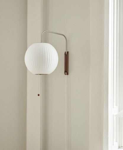 Adjustable Walnut Bubble Wall Light / Dia 30cm x H 28cm Set of 2 / White & Walnut / EU Plug