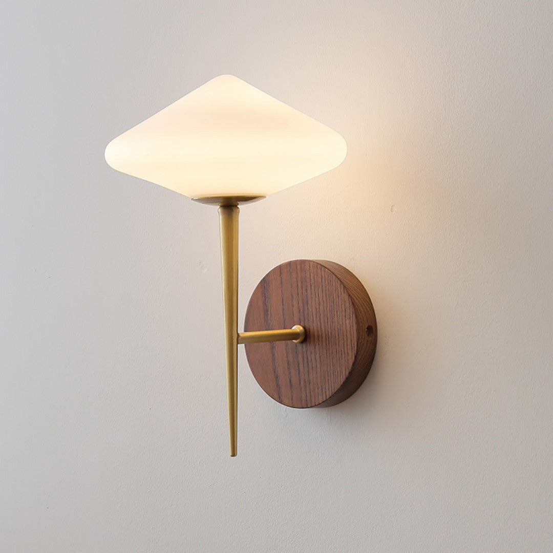 Walnut Wood Brass Accent Wall Light / Copper color