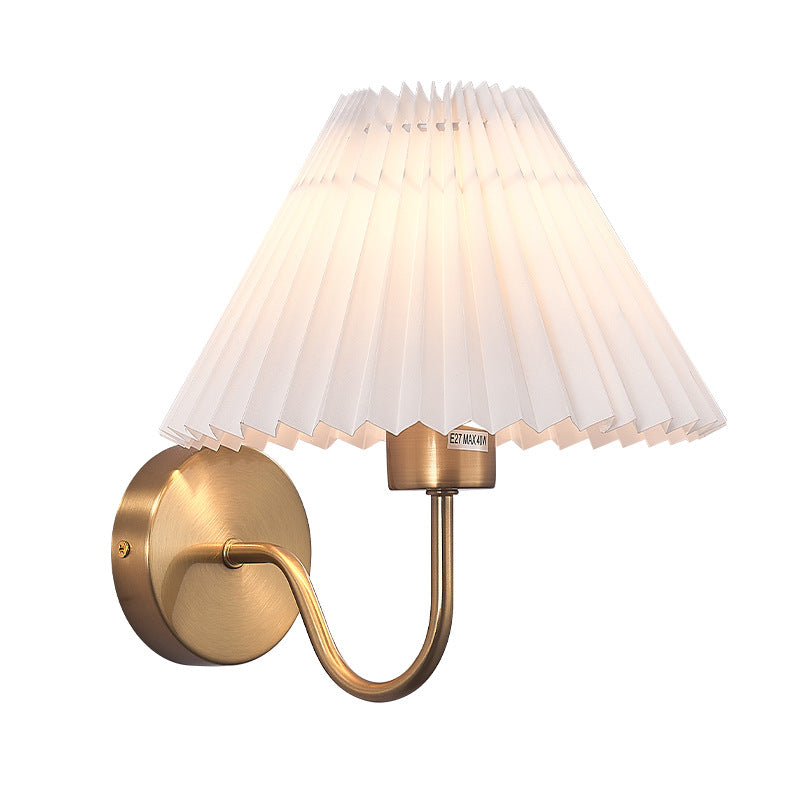 Copper-Tone Pleated Wall Light / With Bulb 5W White Light / Copper White Cover