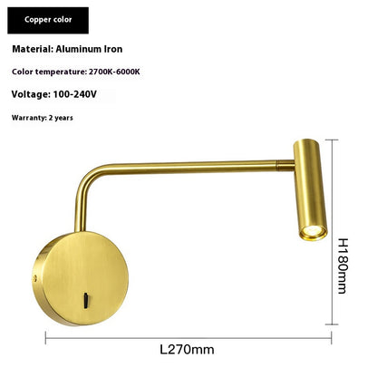 3W High-CRI LED Reading Wall Light / 3000K / Copper color With switch