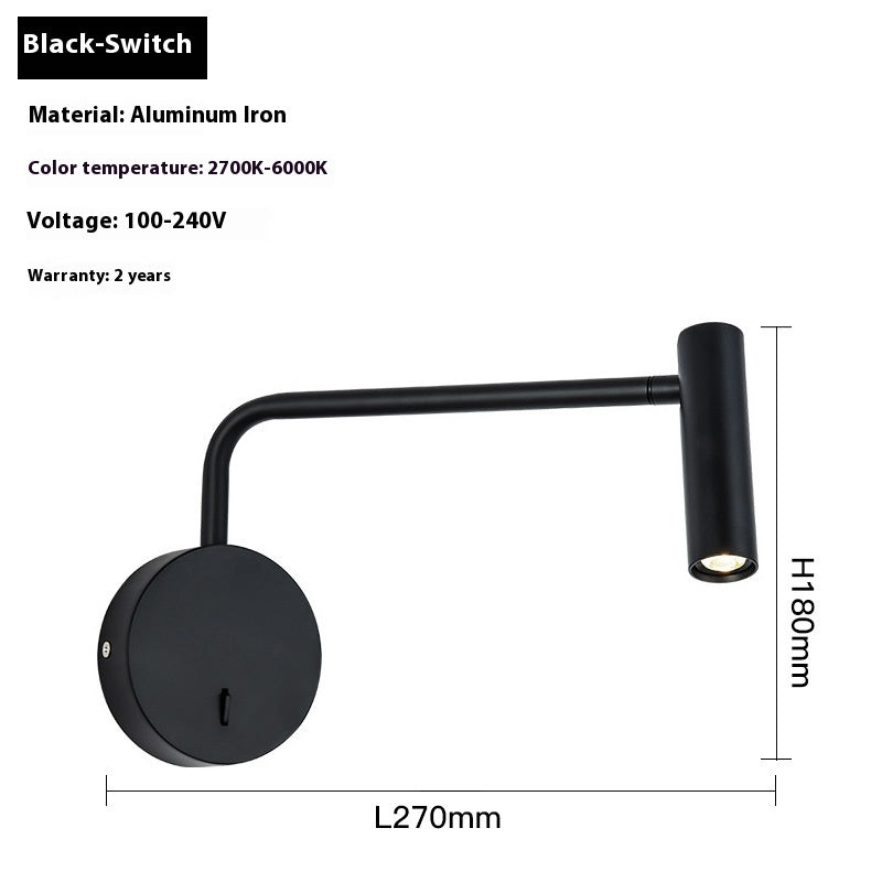 3W High-CRI LED Reading Wall Light / 4000K / Black With switch