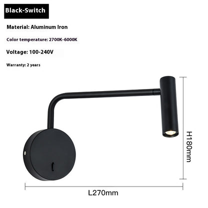 3W High-CRI LED Reading Wall Light / 4000K / Black With switch